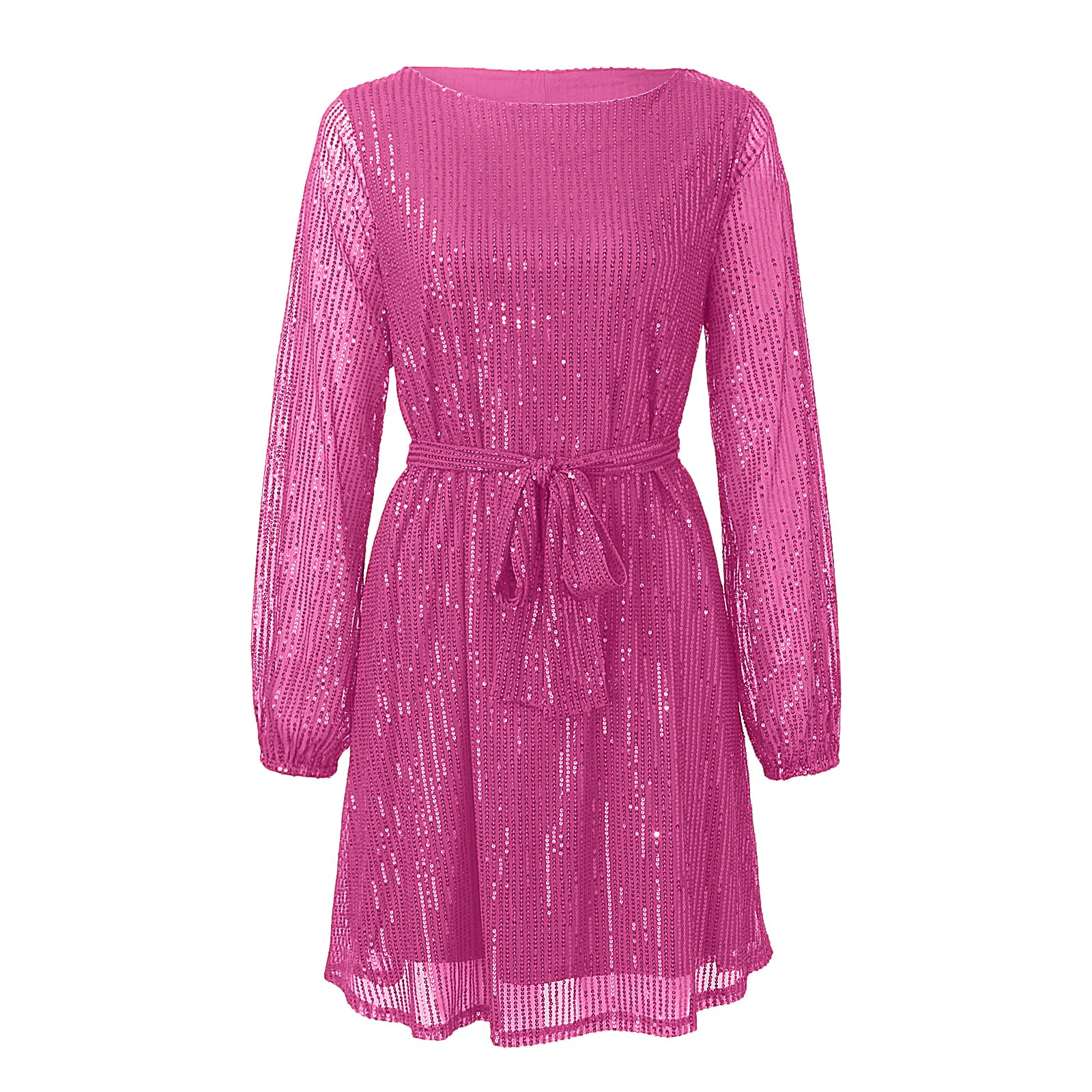 thumbnail image 5 of Vestido de fiesta con lentejuelas, cordones y encaje, manga larga, largo por encima de la rodilla, elegante, poliéster, ropa formal., 5 of 6